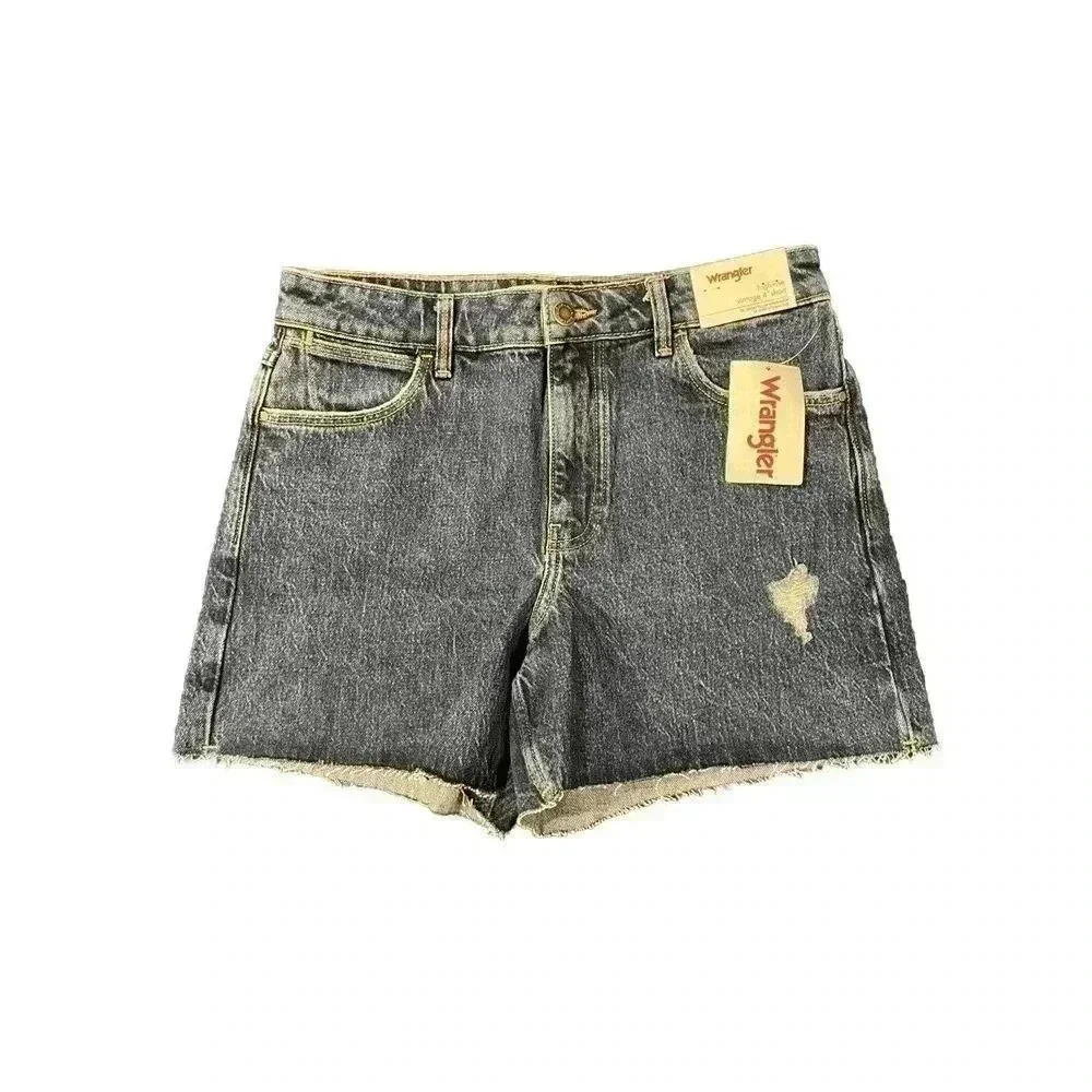 Wrangler Jean Shorts Womens 4 27 High Rise Vintage 4” Mom Dark Wash Cut Off NWT